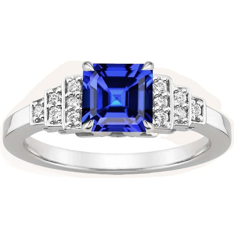 Bague Fantaisie Diamant Asscher Cut Saphir Gemstone 3 Carats Ensemble De Griffes - HarryChadEnt.FR