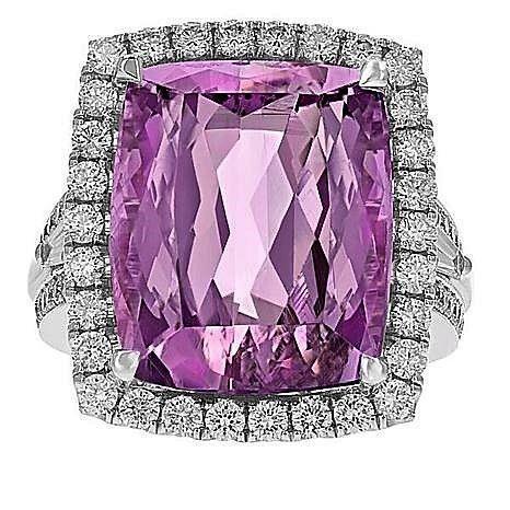 Bague Fantaisie Diamant Kunzite Rose Taille Coussin Or Blanc 16.20 Carats - HarryChadEnt.FR