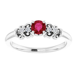 Bague Fantaisie Diamant Naturels Extraits des Mines ( et non cultivés en laboratoire ) Rond Rubis 1.40 Carats Or Blanc 14K