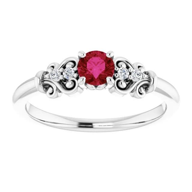 Bague Fantaisie Diamant Rond Rubis 1.40 Carats Or Blanc 14K - HarryChadEnt.FR