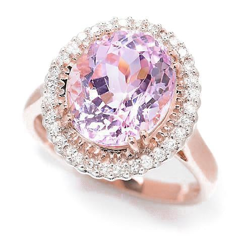Bague Fantaisie Ovale Rose Kunzite Avec Diamant Or Rose 14K 21.75 Carats - HarryChadEnt.FR