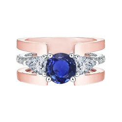 Bague Fantaisie Poire Diamant Pierre Ronde Saphir 3 Carats