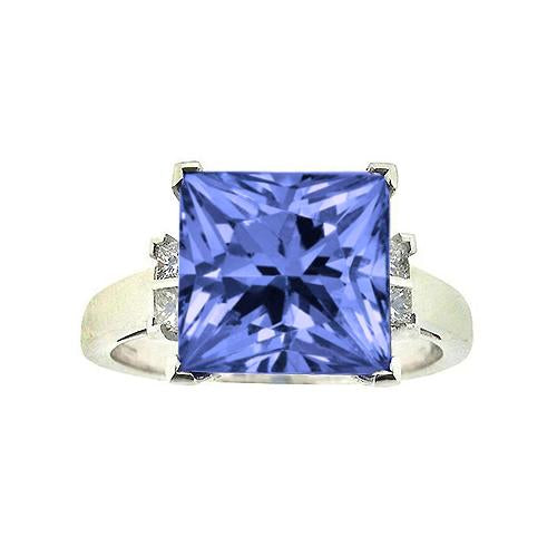 Bague Fantaisie Princesse Tanzanite Diamants 8.50 Carat Or Blanc 14K - HarryChadEnt.FR
