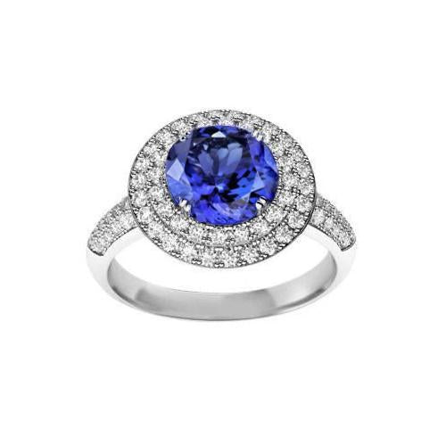Bague Fantaisie Ronde Véritable Tanzanite Diamants Naturels Split 2.65 Carats - HarryChadEnt.FR