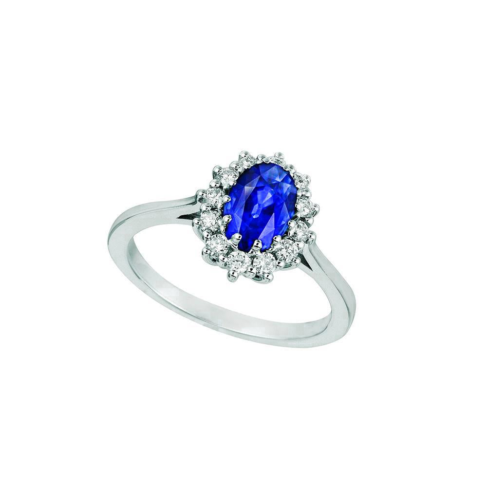 Bague Fantaisie Saphir Ovale Et Diamants 1.55 Carats Or Blanc 14K - HarryChadEnt.FR