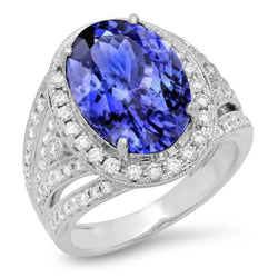Bague Fantaisie Tanzanite Ovale Centre 6.55 Carats Or Blanc 14K