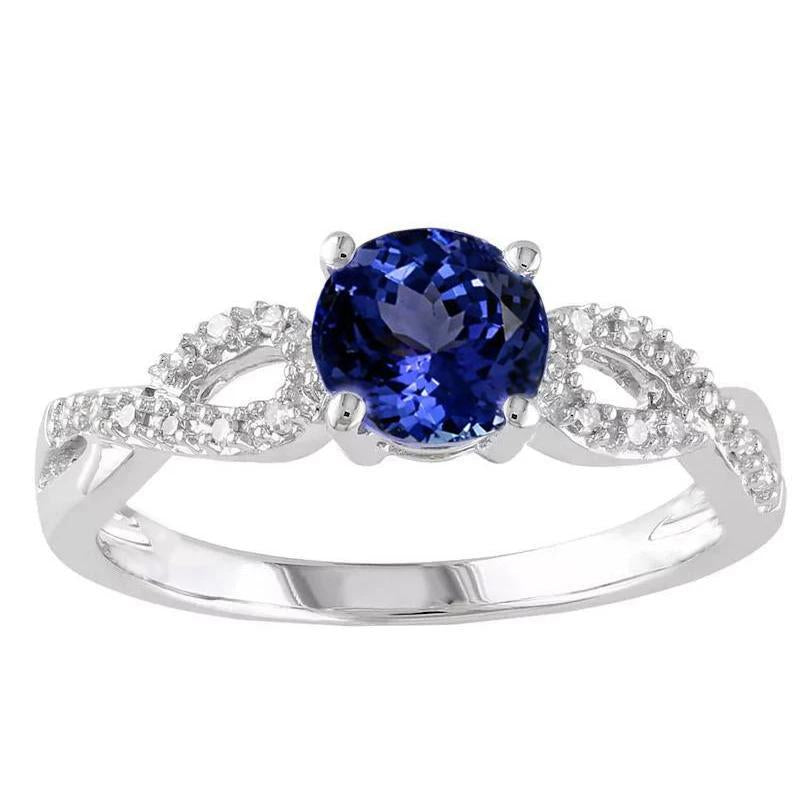 Bague Fantaisie Tanzanite Taille Ronde 3.50 Carats Diamants Or Blanc 14K - HarryChadEnt.FR