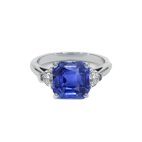 Bague Femme 3 Pierres Asscher Ceylan Saphir & Diamants 4.50 Carats - HarryChadEnt.FR