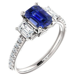 Bague Femme 3 Pierres Avec Accents Emeraude Ceylan Saphir 4 Carats