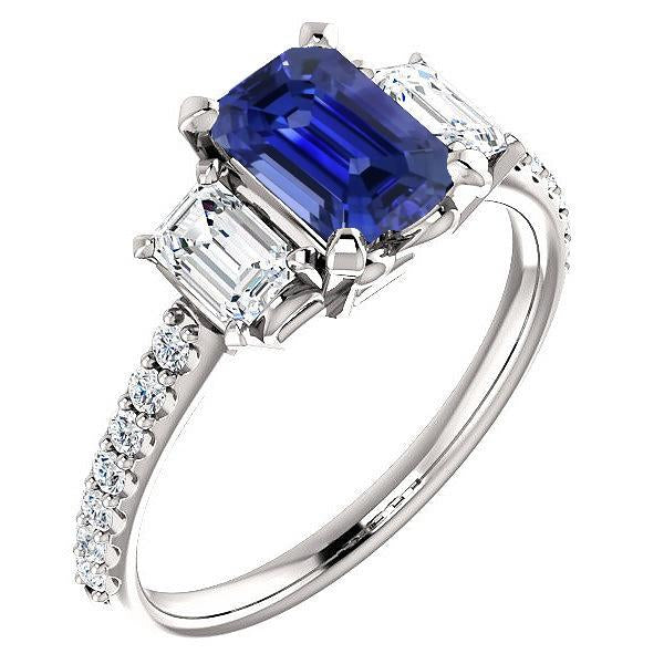 Bague Femme 3 Pierres Avec Accents Emeraude Ceylan Saphir 4 Carats - HarryChadEnt.FR