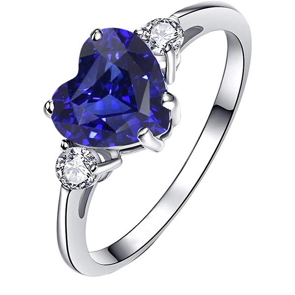 Bague Femme 3 Pierres Coeur Saphir Ceylan & Diamants Ronds 2.50 Carats - HarryChadEnt.FR