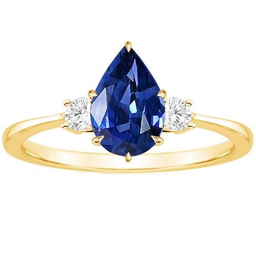 Bague Femme 3 Pierres Diamant Rond & Poire Saphir Ceylan 6.20 Carats - HarryChadEnt.FR