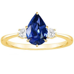 Bague Femme 3 Pierres Diamant Rond & Poire Saphir Ceylan 6.20 Carats