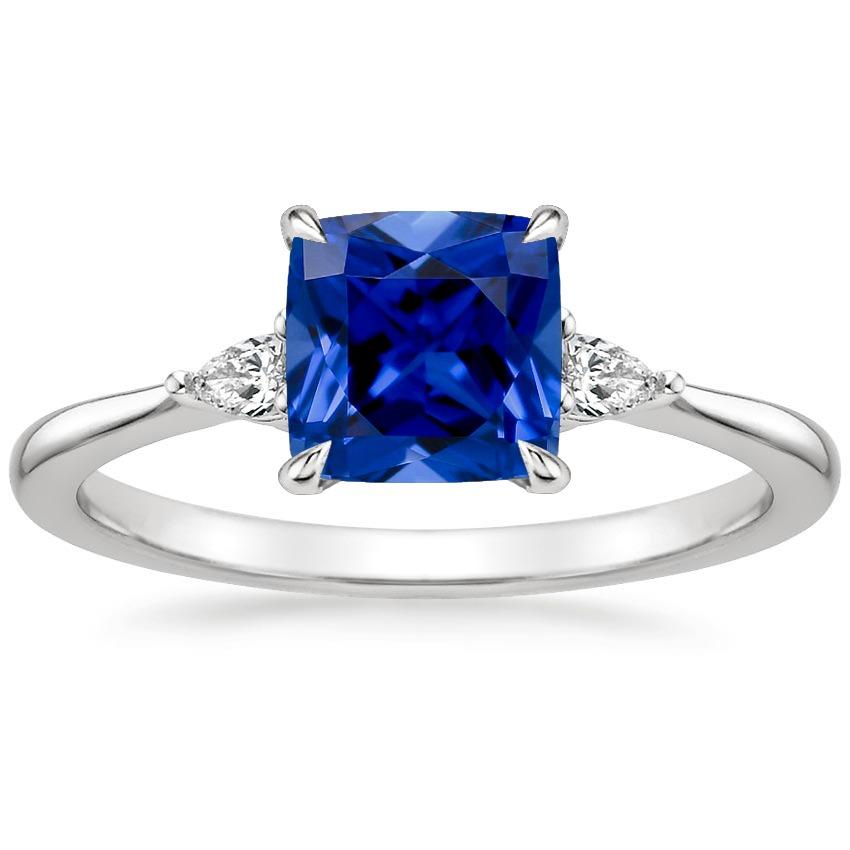 Bague Femme 3 Pierres Poire Diamant & Coussin Bleu Saphir 2.50 Carats - HarryChadEnt.FR