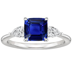 Bague Femme 3 Pierres Poire Diamant & Coussin Saphir Ceylan 2.75 Carats