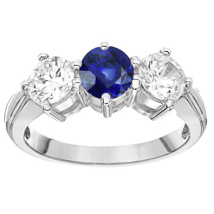 Bague Femme 3 Pierres Ronde Saphir Bleu Diamants Bijoux 5.50 Carats - HarryChadEnt.FR
