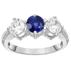 Bague Femme 3 Pierres Ronde Saphir Bleu Diamants Bijoux 5.50 Carats