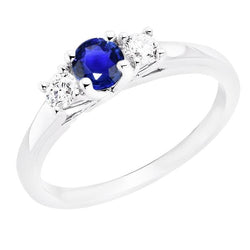 Bague Femme 3 Pierres Ronde Saphir Ceylan & Diamants 1.50 Carats