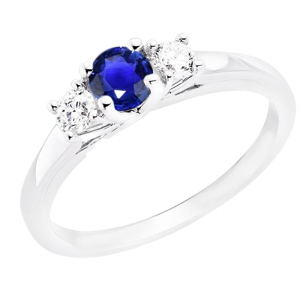 Bague Femme 3 Pierres Ronde Saphir Ceylan & Diamants 1.50 Carats - HarryChadEnt.FR