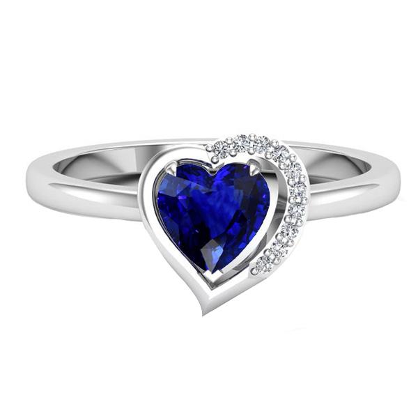 Bague Femme Coeur Pierres Précieuses Saphir Bleu 2 Carats Sertie De Diamants - HarryChadEnt.FR