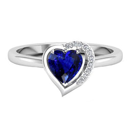 Bague Femme Coeur Pierres Précieuses Saphir Bleu 2 Carats Sertie De Diamants