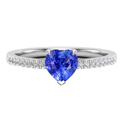 Bague Femme Coeur Saphir De Ceylan Avec Accents De Diamants Pavé 2 Carats