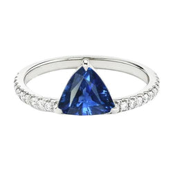 Bague Femme Diamant 2 Carats Saphir Bleu Taille Trillion Or Blanc