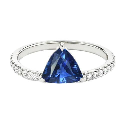 Bague Femme Diamant 2 Carats Saphir Bleu Taille Trillion Or Blanc - HarryChadEnt.FR