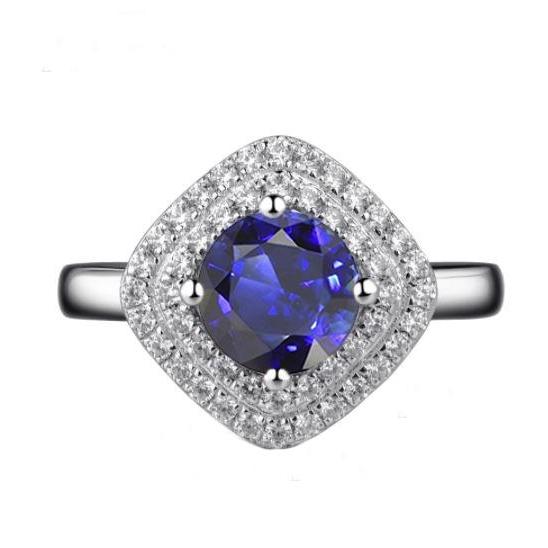 Bague Femme Diamant 3 Carats Rond Saphir Coussin Forme Double Halo - HarryChadEnt.FR