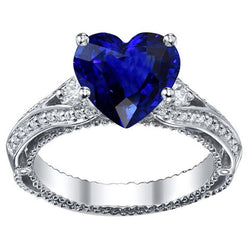Bague Femme Diamant Forme Coeur Saphir 4.50 Carats Style Vintage