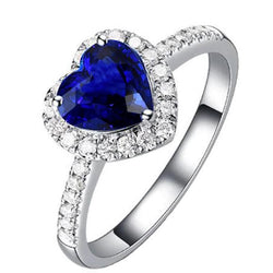 Bague Femme Diamant Halo Forme Coeur Saphir Bleu 4 Carats