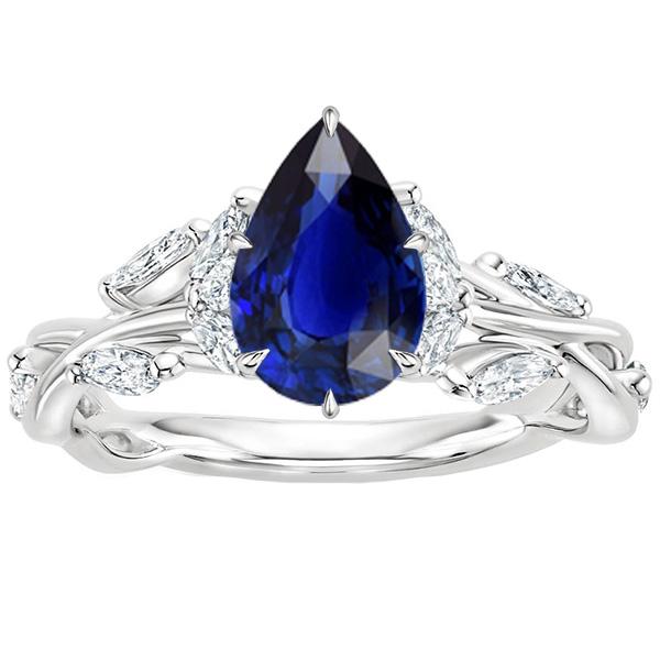 Bague Femme Diamant Or Poire Bleu Saphir Avec Accents Neuf 5.50 Carat - HarryChadEnt.FR