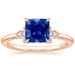 Bague Femme Diamant Pierres Précieuses Avec Coussin Saphir Bleu 2.50 Carats Nouveau