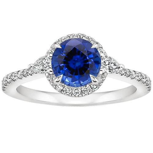Bague Femme Diamant Poire Et Saphir De Ceylan Rond 3 Carats - HarryChadEnt.FR