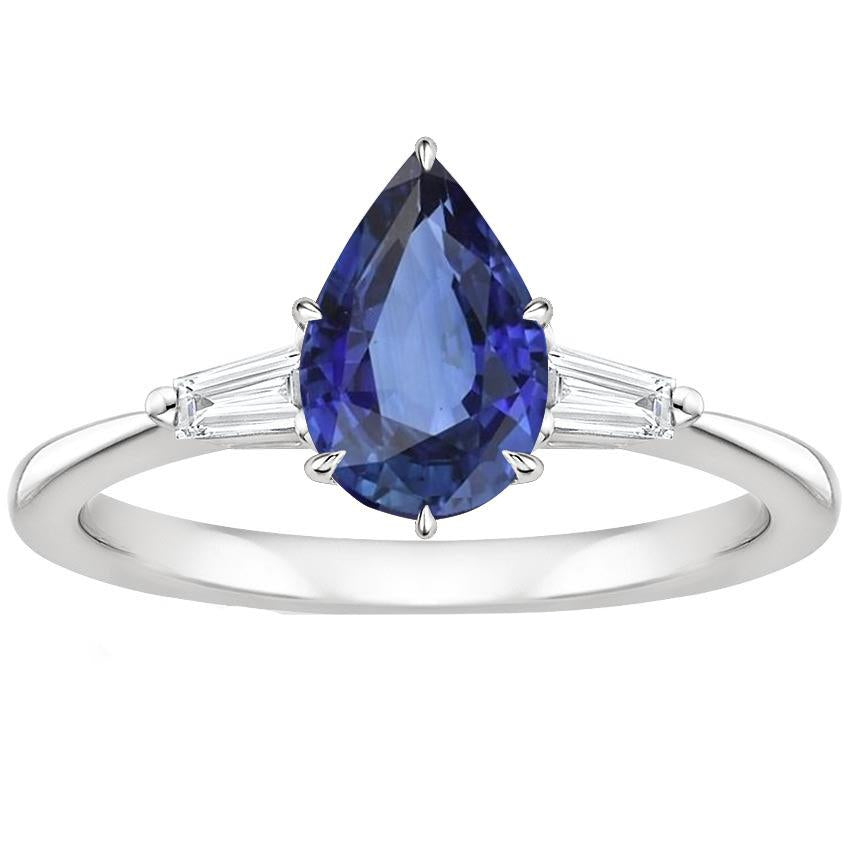Bague Femme Diamant Poire Saphir Bleu & Baguettes Or 6.75 Carats - HarryChadEnt.FR