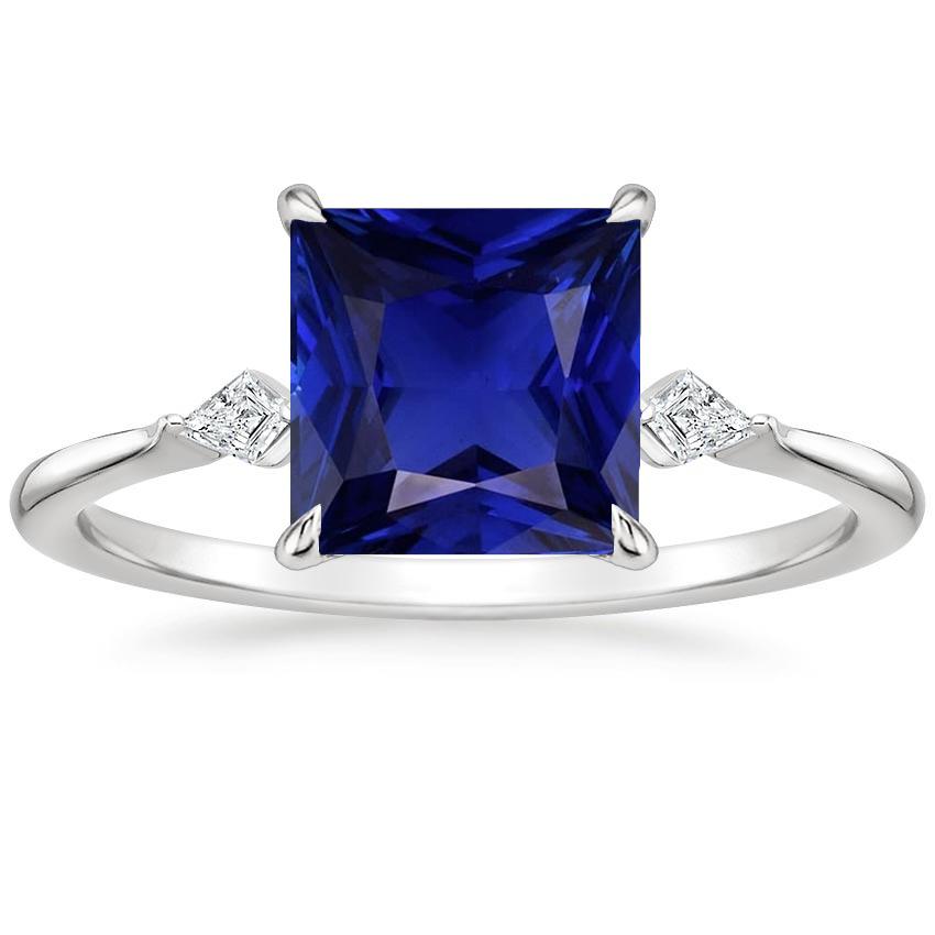 Bague Femme Diamant Princesse Saphir Bleu 5.25 Carats Or Blanc - HarryChadEnt.FR