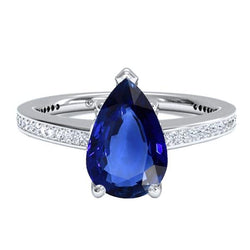 Bague Femme Diamant Saphir Bleu Or Blanc 14K 4.50 Carats