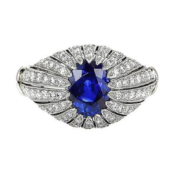 Bague Femme Diamant Saphir Bleu Style Antique 8.75 Carats