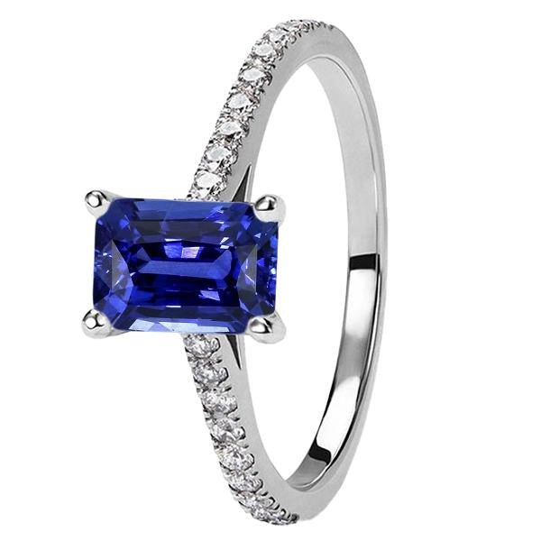 Bague Femme Diamant Radiant Saphir Or Blanc 3 Carats Pavé 14K - HarryChadEnt.FR