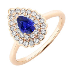 Bague Femme Double Halo Poire Saphir Bleu & Diamants 3.50 Carats