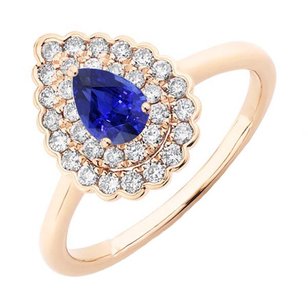 Bague Femme Double Halo Poire Saphir Bleu & Diamants 3.50 Carats - HarryChadEnt.FR
