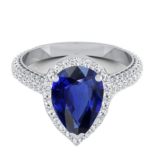 Bague Femme Halo Ceylan Saphir & Pavé Diamants Ronds 4 Carats - HarryChadEnt.FR