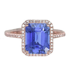 Bague Femme Halo Emerald Srilankan Saphir & Diamants 4.50 Carats