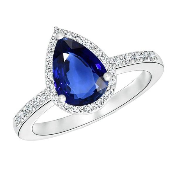 Bague Femme Halo Gemme Poire Saphir Bleu & Diamants 4 Carats - HarryChadEnt.FR