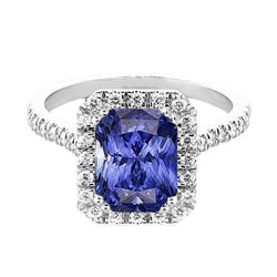 Bague Femme Halo Saphir Bleu Foncé Radiant & Diamants 3.50 Carats