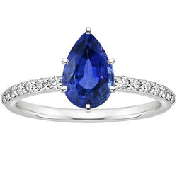 Bague Femme Or Blanc Saphir Bleu Poire & Diamant 5 Carats