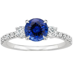 Bague Femme Or Diamant Saphir Bleu Bague Style 3 Pierres 3 Carats Nouveau