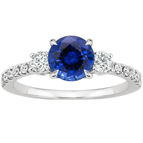 Bague Femme Or Diamant Saphir Bleu Bague Style 3 Pierres 3 Carats Nouveau - HarryChadEnt.FR