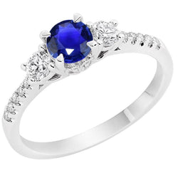 Bague Femme Or Diamant Saphir Ceylan Taille Ronde 3.50 Carats 14K