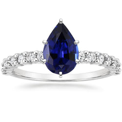 Bague Femme Or Pierres Précieuses Prong Saphir Bleu & Diamants 7.25 Carats